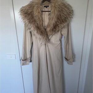 Beige Coat with Faux Fur Collar